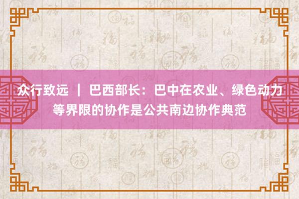 众行致远 ｜ 巴西部长：巴中在农业、绿色动力等界限的协作是公共南边协作典范